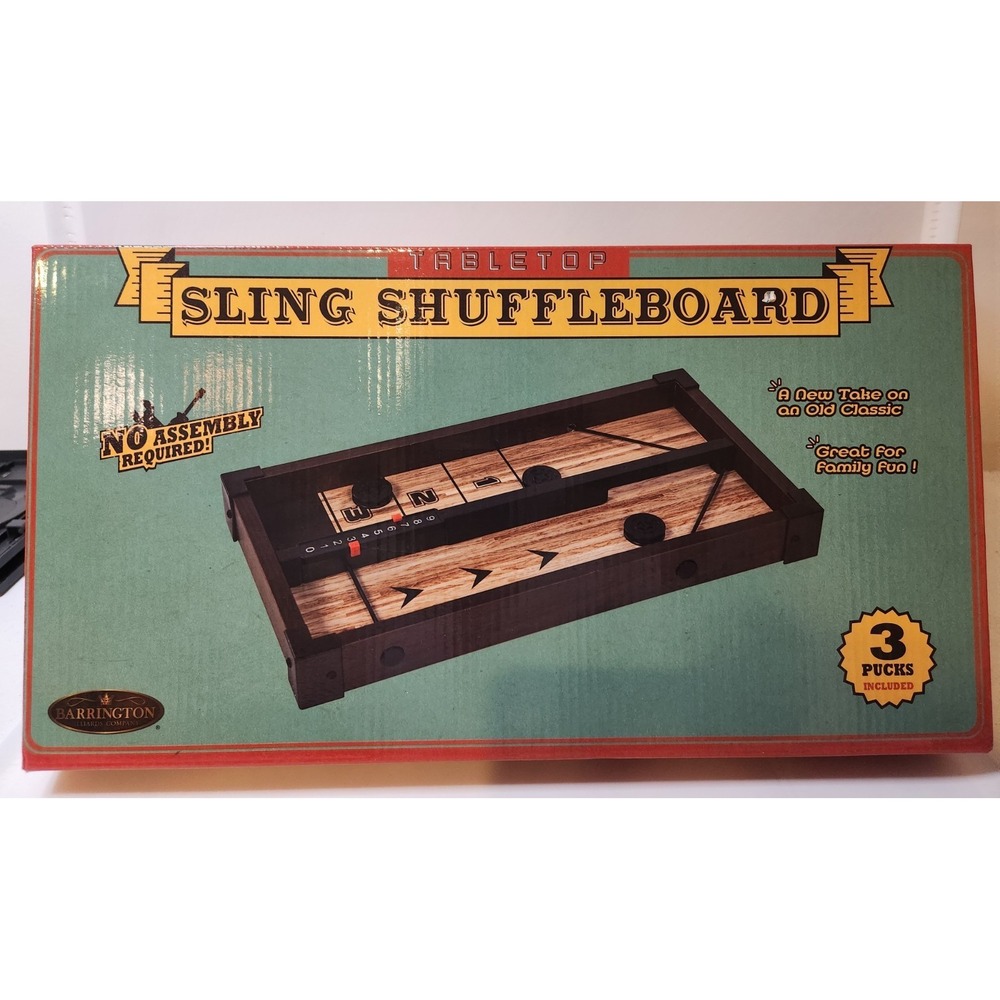 Brand New Tabletop SLING SHUFFLEBOARD Game โ with 3 Pucks. Family Entertainment!